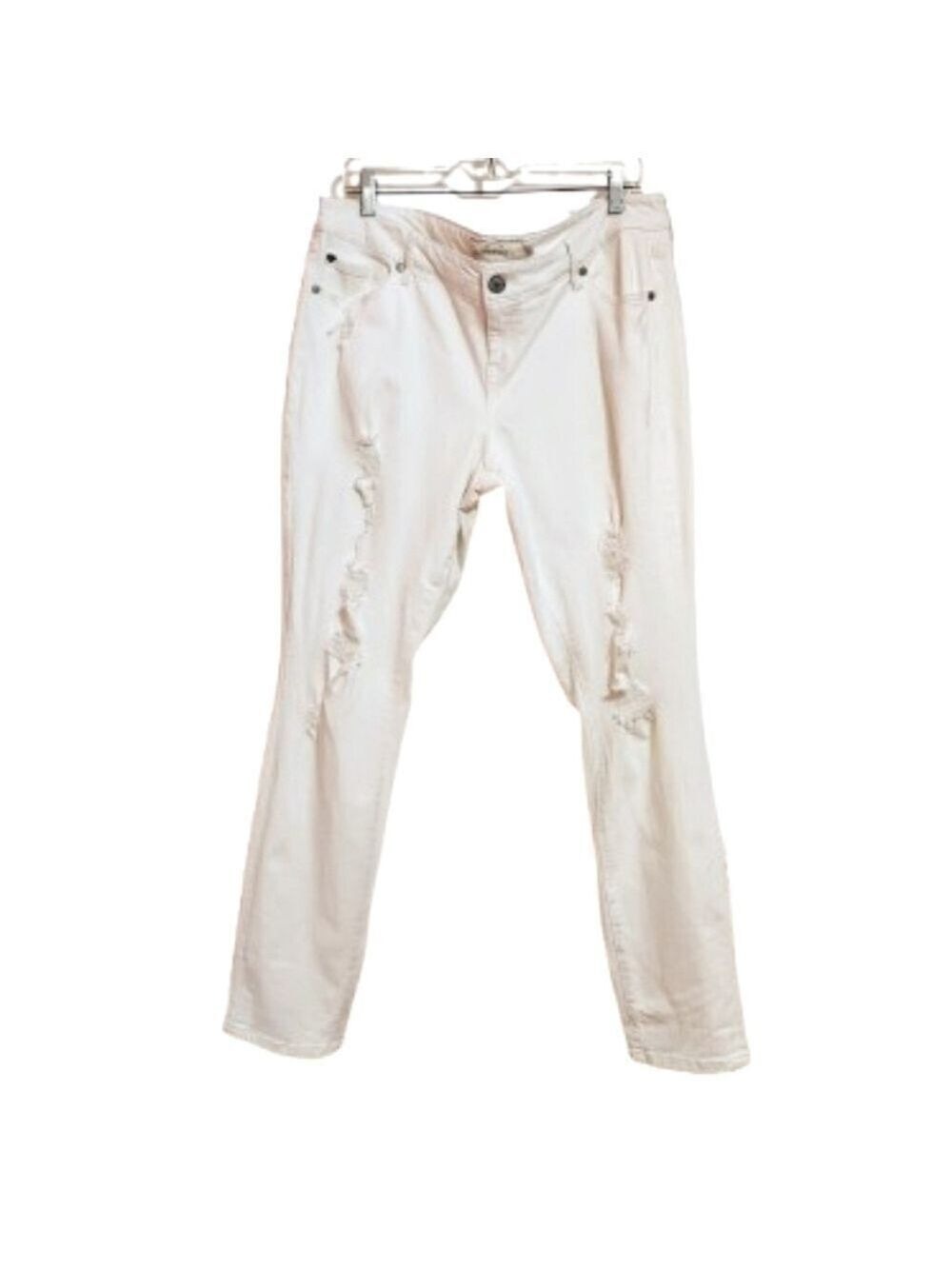 Torrid White Ripped Distressed Mid Rise Stretch Denim Jeans 14 Regular